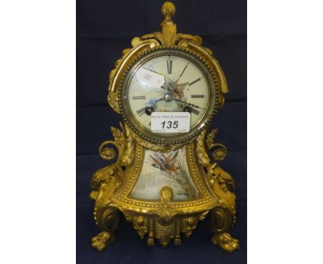 A French mantel clock, the movement marked "PN A Paris", the dial with Roman numerals and painted design of ducks taking flig
