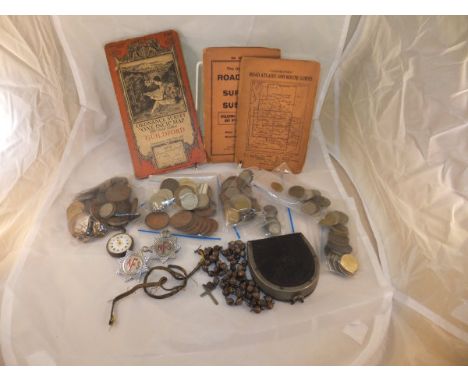 A box containing a Continental silver pocket watch, the white enamel dial set with Roman numerals and scrolling decoration, b