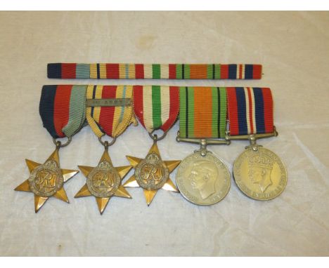 A bar of medals for Private J. Smith KOYLI (King's Own Yorkshire Light Infantry) including 1939-45 Star, Africa Star with 1st