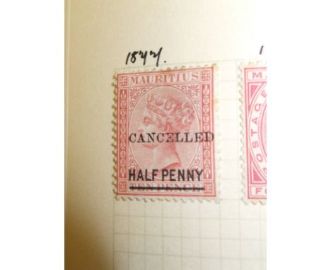 Two stamp albums containing Mauritius 10 penny stamp (cancelled to half penny), together with various British and Commonwealt