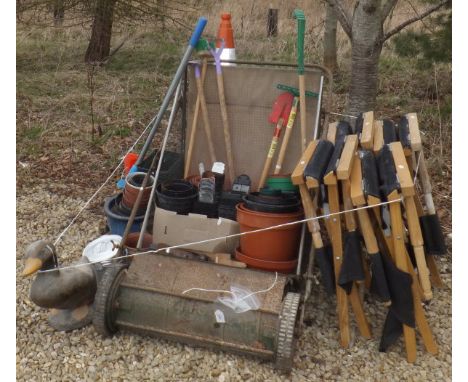 A collection of garden and outdoor items to include a vintage leaf collector, TP "Olympic Pool" paddling pool (250 x 165 cm),