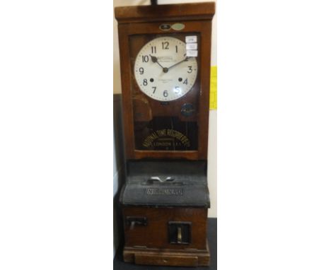 A National Time Recorder Co. Limited oak cased time recorder clock, bearing plaques inscribed "Aircraft 54 Division 61599" an