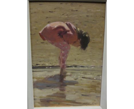 NICHOLAS ST. JOHN ROSSE "Girl in pink standing on beach", oil on board, signed lower right CONDITION REPORTS Inscribed in pen