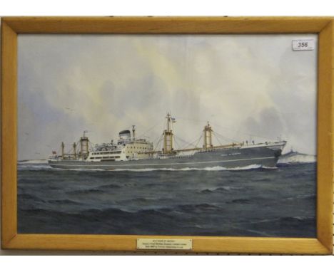 GEORGE WISEMAN "Duke of Mistra", a study, gouache, in light oak frame bearing plaque inscribed "M.V. Duke of Mistra, Owners -