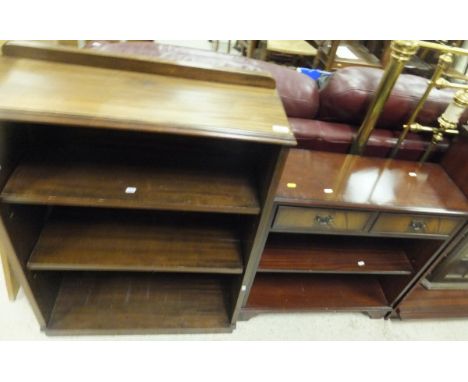 A reproduction mahogany and cross-banded bookcase with two drawers over adjustable shelf and another mahogany open bookcase