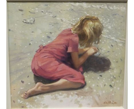 NICHOLAS ST. JOHN ROSSE "Girl sitting on beach", oil on panel, signed lower right CONDITION REPORTS Approx 34 x 32cm.  Light 