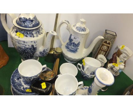 A collection of decorated ceramics and other wares, to include a Troika vase, a papier-maché snuff box with mother of pearl i