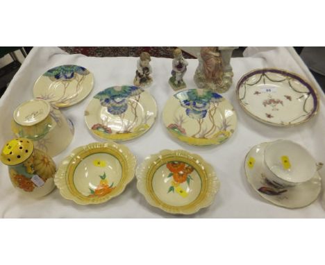 A Clarice Cliff "Bizarre" pattern bowl, together with a similarly decorated Clarice Cliff "Bizarre" pattern  saucer and two s