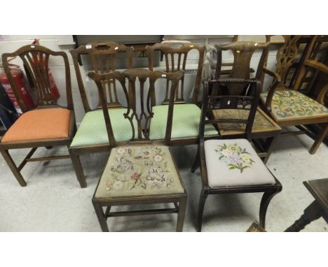 An 18th Century walnut Provincial Chippendale style dining chair with arms, a pair of Provincial Chippendale style fruitwood 