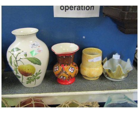 Small Wemyss pin tray with cabbage rose decoration together with an Art Glass vase and a Radford vase and a further Spode vas