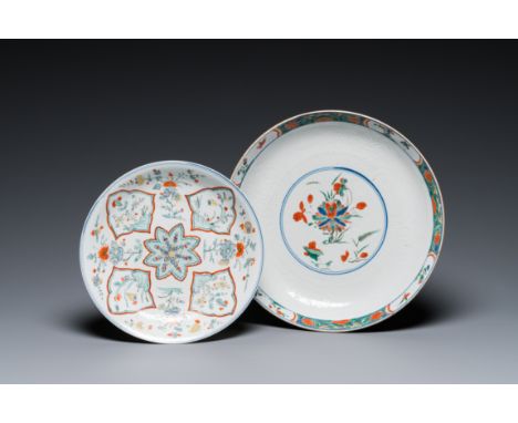 Full title: Two Chinese famille verte anhua-decorated dishes, KangxiDescription:Dia.: 27 cm (the largest)