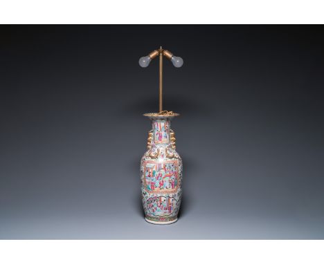 Full title: A Chinese Canton famille rose vase mounted as a lamp, 19th C.Description:H.: 64 cm (the vase)H.: 102,5 cm (incl. 