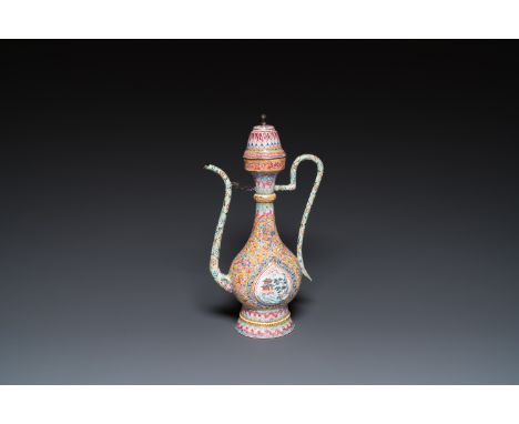 Full title: A large Chinese yellow-ground Canton enamel ewer and cover, QianlongDescription:H.: 35 cm - L.: 20 cm