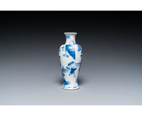 Full title: A Chinese blue and white 'two ladies and a boy' vase, KangxiDescription:H.: 20,5 cm