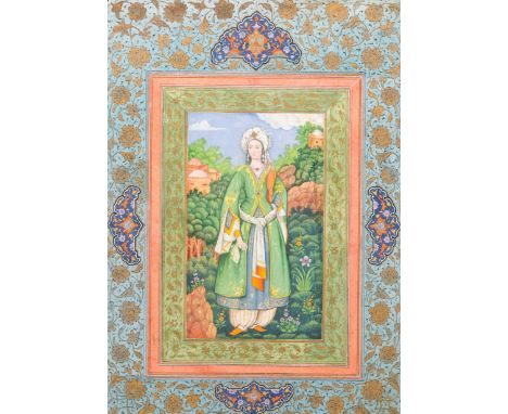 Full title: Qajar school, miniature: 'Portrait of a lady', 19/20th C.Description:Dim.: 34 x 24 cm (the frame)Dim.: 22 x 11 cm
