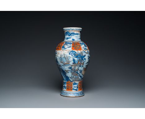 Full title: A Chinese blue and white Dutch-decorated 'landscape' vase, KangxiDescription:H.: 42,5 cm