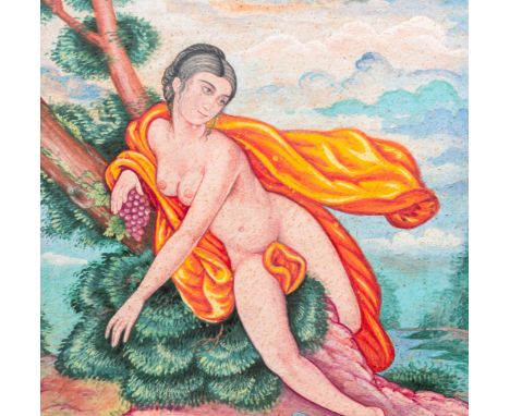 Full title: Qajar school, miniature: 'Portrait of a naked lady representing fertility and the woman as the source of life', 1
