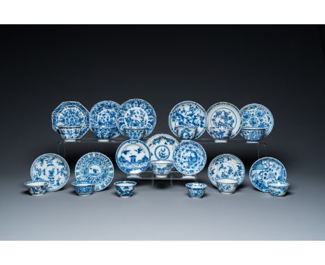 Full title: Thirteen Chinese blue and white cups and saucers, KangxiDescription:Dia.: 14 cm (the largest saucer)Dia.: 8 cm - 