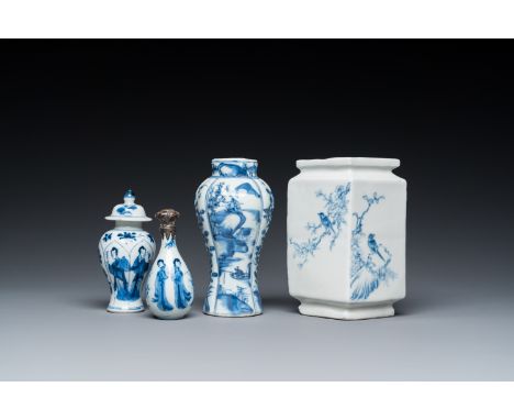 Full title: Four Chinese blue and white vases, Kangxi and laterDescription:H.: 13 cm (the tallest)