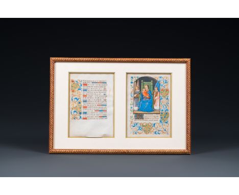 Full title: Two pages from an illuminated manuscript, possibly a Book of Hours, probably Flemish, 16th C.Description:Dim.: 34