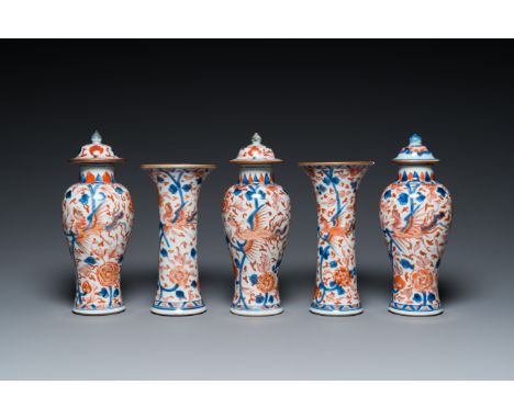 Full title: A Chinese grisaille garniture of five 'phoenix' vases, Kangxi/YongzhengDescription:H.: 22,5 cm (the tallest)