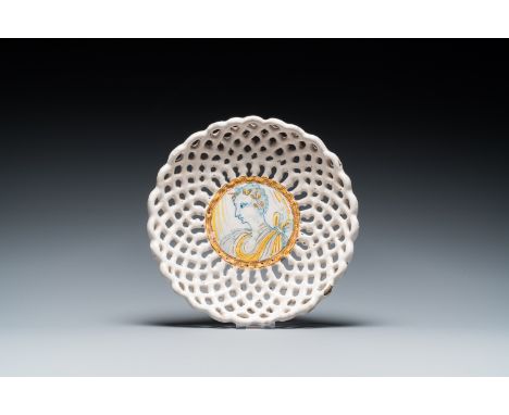 Full title: A reticulated crespina with the portrait of a Roman emperor, Faenza, Italy, 16/17th C.Description:Dia.: 23 cm  Pr