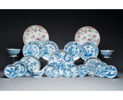 Full title: A varied collection of Chinese blue, white and famille rose porcelain, Kangxi/QianlongDescription:Dia.: 28,5 cm (