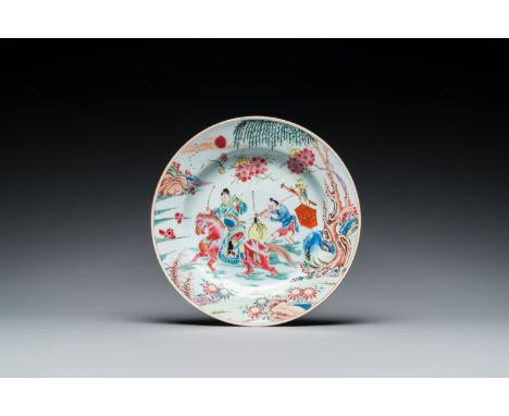 Full title: A Chinese famille rose 'Xi Xiang Ji' plate depicting Zhang Junrui leaving for the capital, YongzhengDescription:D