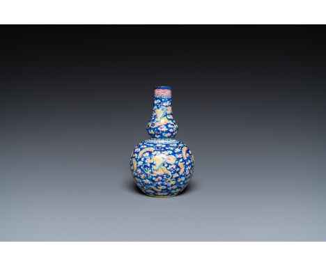 Full title: A Chinese blue-ground Canton enamel double gourd 'dragons' vase, Shangxin èµå¿ƒ mark, QianlongDescription:H.: 13,