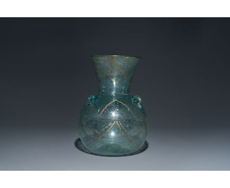 Full title: A painted glass mosque lamp, probably Syria, 19th C.Description:H.: 33,5 cm