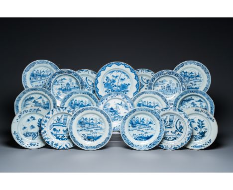 Full title: 18 Chinese blue and white dishes and plates, Kangxi/QianlongDescription:Dia.: 27,5 cm (the largest)