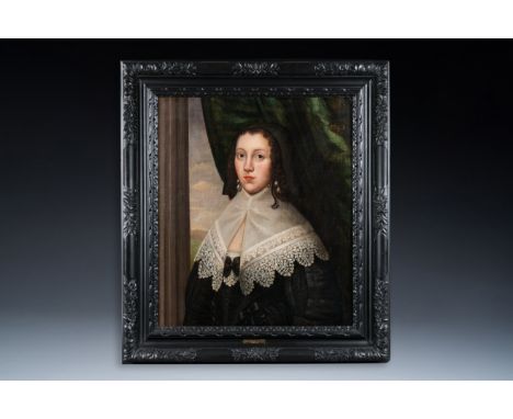 Full title: Dutch school: Portrait of a young woman with lace collar, oil on canvas, dated 1642Description:Dim.: 91 x 81 cm (