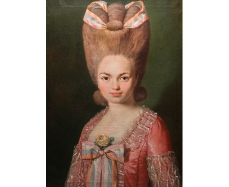 Full title: French school: Portrait of Mademoiselle de Mirabelle, oil on canvas, 18th C.Description:Dim.: 71,5 x 55,5 cm (the