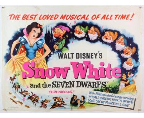 Walt Disney's Snow White and The Seven Dwarfs (R-1950s) British Quad film poster, folded (30 x 40 inches). 