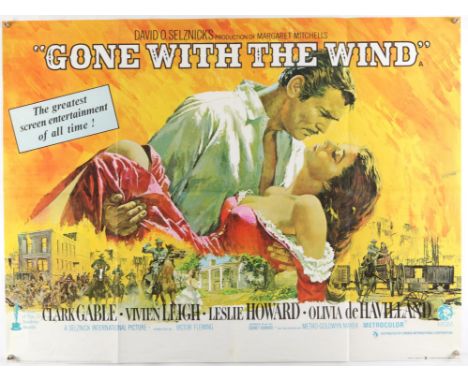 Gone with the Wind (R-1969) British Quad film poster for the Oscar-winning though controversial epic starring Clark Gable and