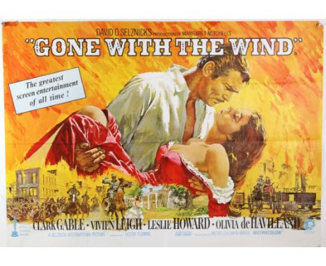 Gone With the Wind (R-1969) British Quad film poster, artwork by Howard Terpning, starring Clark Gable and Vivien Leigh, fold
