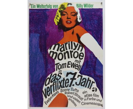 The Seven Year Itch (R-1966) German film poster starring Marilyn Monroe, folded, 23 x 33 inches. 