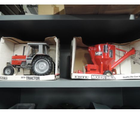 Two Ertl 1:16 scale diecasts, Massey Ferguson 3070 and MF Mixer Mill, both boxed 1127 &amp; 1112