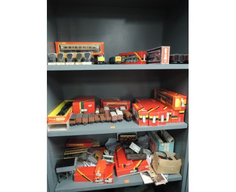 Three shelves of Hornby 00 gauge including 4-6-2 loco &amp; tender, Princess Victoria, boxed R053,4-6-0 loco &amp; tender, Ma