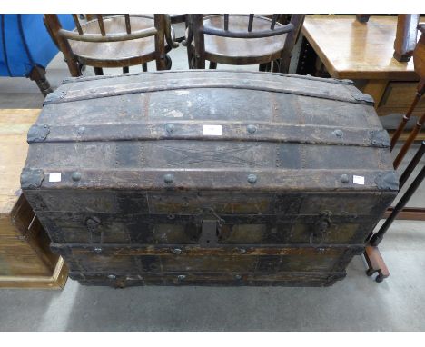 A banded steamer trunk