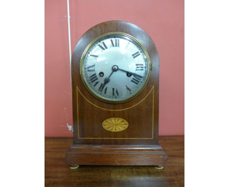An Edward VII inlaid mahogany mantel clock