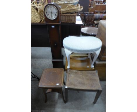 Six stools and a dwarf longcase clock