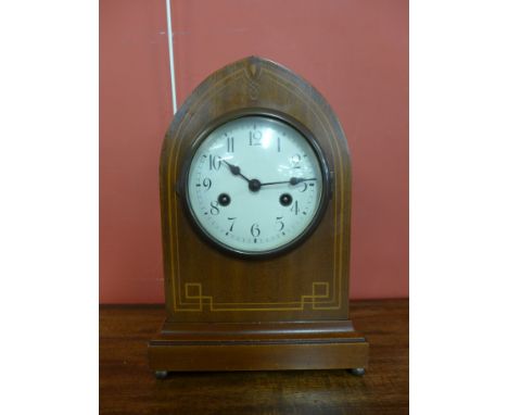A German Gustav Becker inlaid mahogany mantel clock