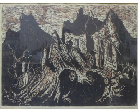 A signed Jacob Steinhardt (1887 - 1968) limited edition abstract wood block print, numbered 10/15, 47 x 62cms, framed