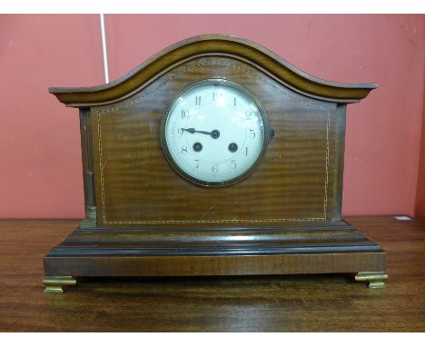 An Edward VII inlaid mahogany mantel clock