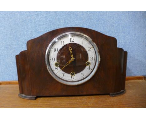 An Art Deco walnut Westminster chime mantel clock