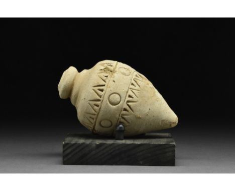 Ca. 800-1000 AD  A ceramic grenade, also referred to as 'Greek Fire'. This hollow ceramic vessel consists of a piriform body,