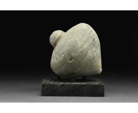 Ca. 800-1000 AD A ceramic grenade also referred to as "Greek Fire”. This hollow ceramic vessel is of a piriform body, a short