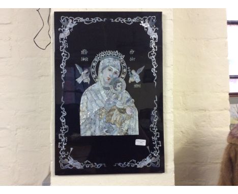 An oriental abalone mother of pearl depicting the Virgin and Christ.