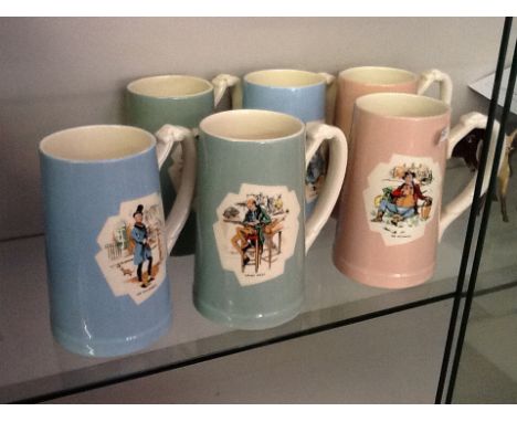 A group of six pastel coloured ceramic jugs by T.G Green & Co, decorated with various Dickens characters to include 'Mr Pickw